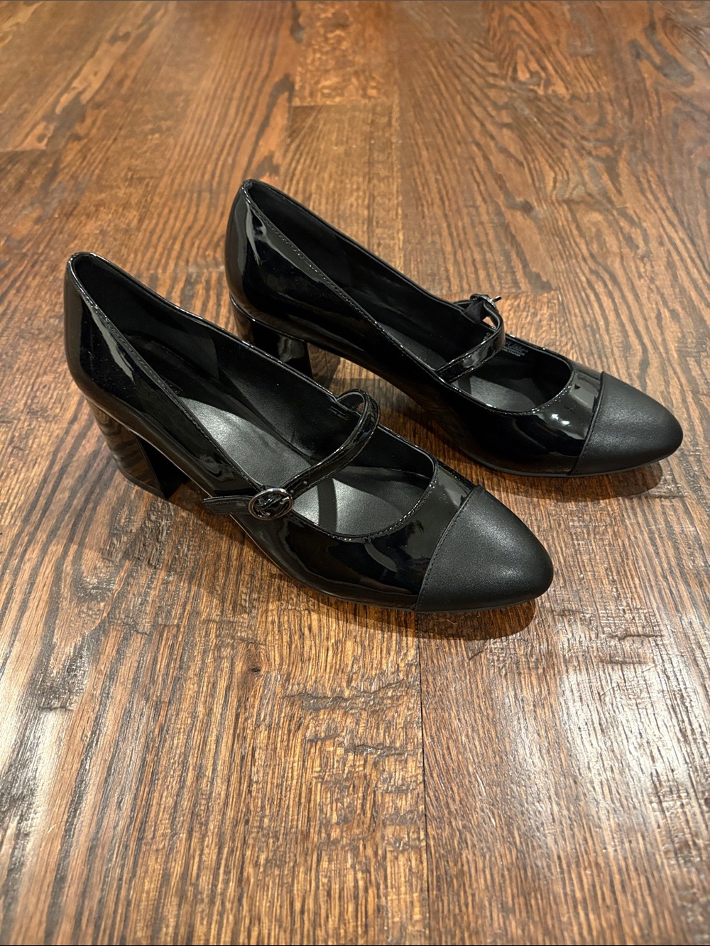 Black Patent Mary Jane Block Heel Pumps